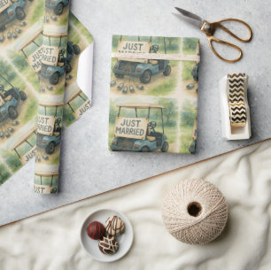 "Just Married" Signage Golf Cart Wasserfarbe Rusti Geschenkpapier