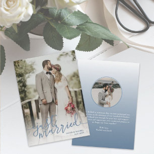 Just Married Slate Blue Script Foto Hochzeit Ankündigung