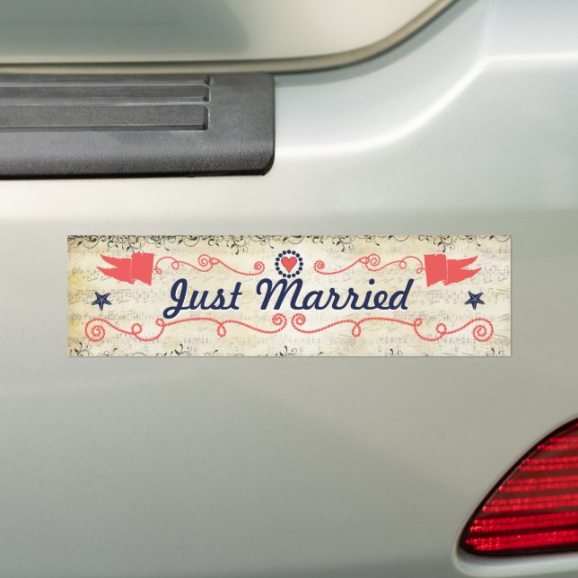 Just Married Starfish Coral Navy Nautical Wedding Autoaufkleber (Auf Auto)