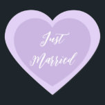 Just Married Sticker<br><div class="desc">Just Married heart Aufkleber wird in einem doppelten Herzdesign gezeigt. Lila und Lavendel</div>
