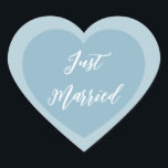 Just Married Sticker<br><div class="desc">Just Married heart Aufkleber wird in einem doppelten Herzdesign gezeigt. Color Dusty Blue</div>