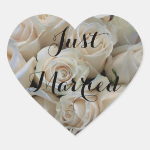 Just Married Stickers-White Roses Herz-Aufkleber