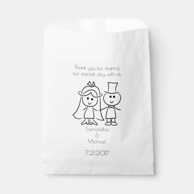 Just Married Strichmännchen Couple White Gevor Bag Geschenktütchen (Vorderseite)
