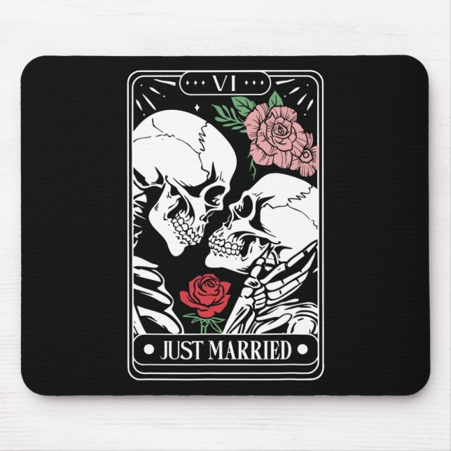 Just Married Tarot Card Halloween Skeleton Couple Mousepad (Vorne)