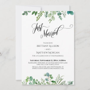 Just Married Typografy Eukalyptus Greenery Einladung