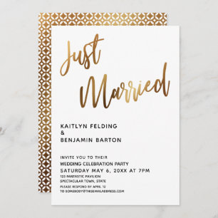 Just Married Typografy Gold Hochzeit Empfang Einladung