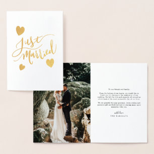 Just Married Typografy Wedding Anuncement Foto Folienkarte