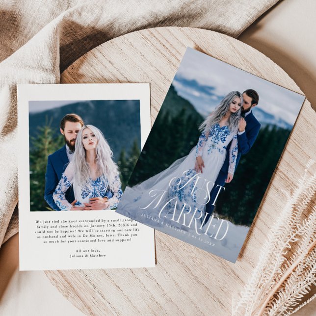 Just Married Vintag Elegance Wedding Foto Ankündigung (Von Creator hochgeladen)