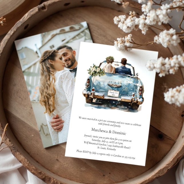 Just Married Vintage Car Reception Celebration | Einladung (Von Creator hochgeladen)