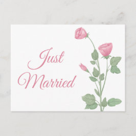 Just Married Watercolor Pink Floral Hochzeit Ankündigungspostkarte