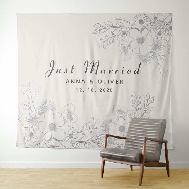 Just Married Wedding Backdrop Wandteppich (Beispiel (Horizontal))