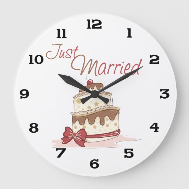 Just Married Wedding Cake Große Wanduhr (Vorderseite)