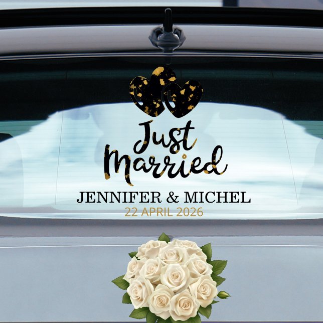 Just Married Wedding Car Window Cling with Hearts Fensteraufkleber (Von Creator hochgeladen)