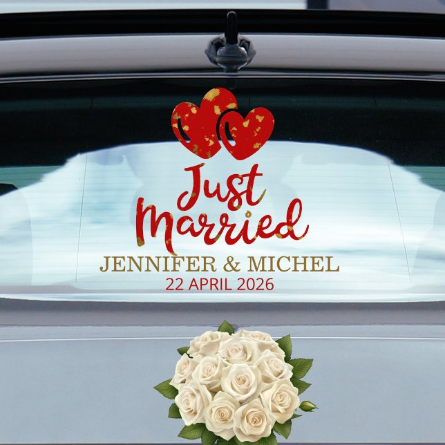 Just Married Wedding Car Window Cling with Hearts Fensteraufkleber (Von Creator hochgeladen)