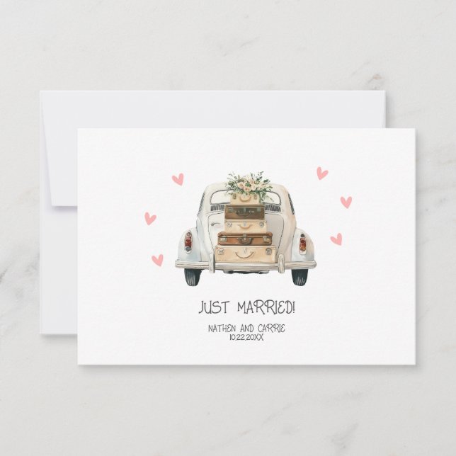 Just Married Wedding Flat Danke Karte (Vorderseite)