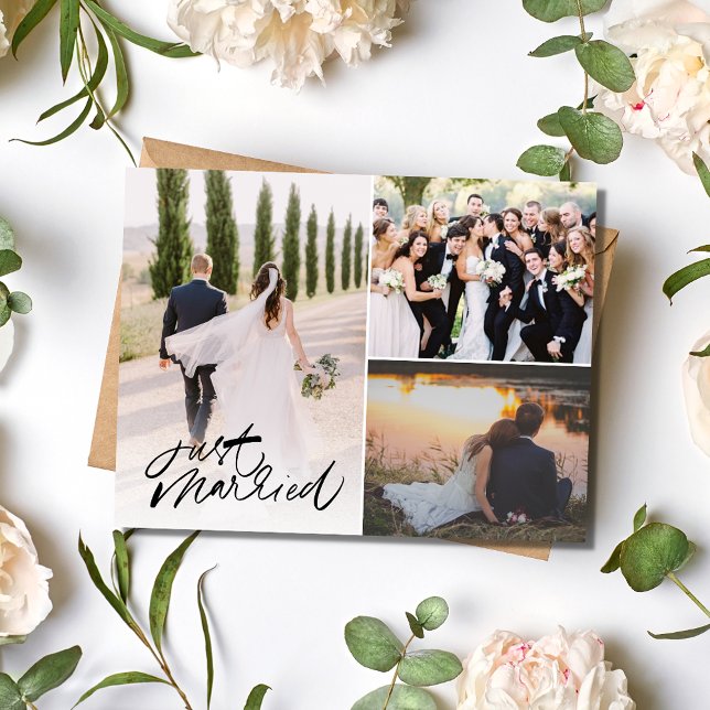 Just Married Wedding Foto Vielen Dank Postcard Postkarte (Just Married Wedding Photo Thank You Postcard)