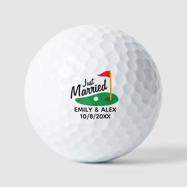Just Married Wedding Golf Balls mit Namen & Datum Golfball (Vorderseite)