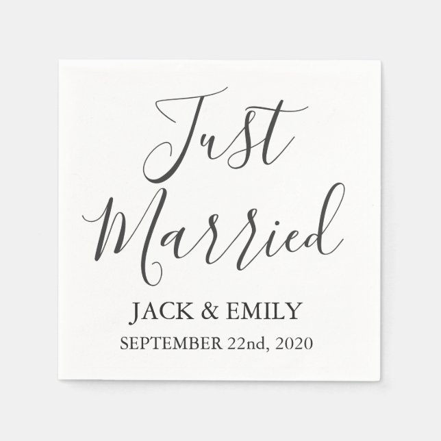 Just Married White und Gray Napkins Serviette (Vorderseite)