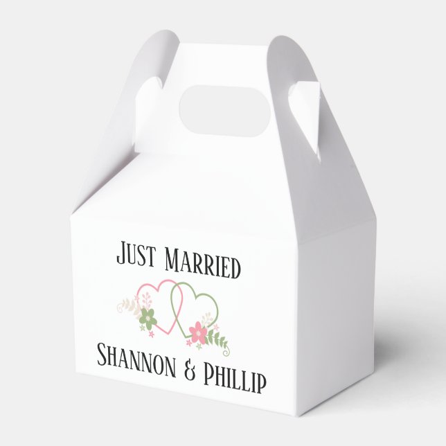 Just Married with Bride & Groom Names Gevor Box Geschenkschachtel (Vorderseite)