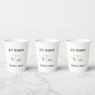 Just Married with Bride & Groom Names Wedding Date Pappbecher