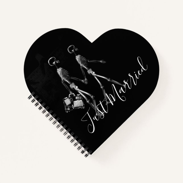Just Married X-Ray Skeleton Honeymoon Couple Notizbuch (Vorderseite)
