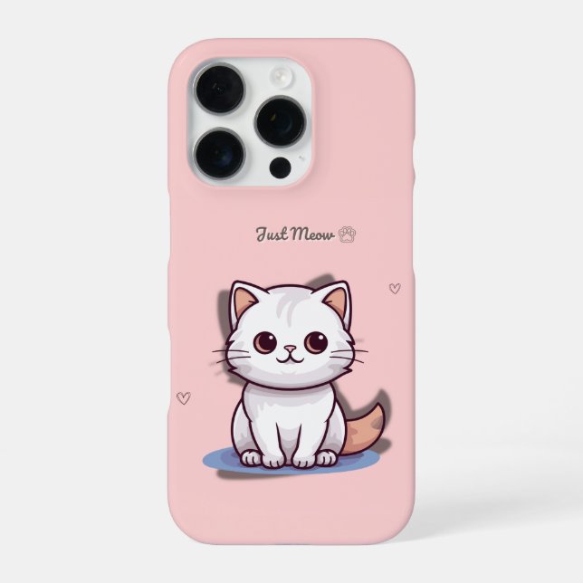 Just Meow Cute White Kitten Phone Case | Pink  iPhone Hülle (Rückseite)