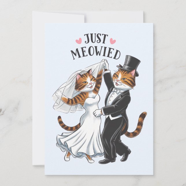 Just Meowied Verheiratete Paare Cat Funny Wedding Einladung (Vorderseite)