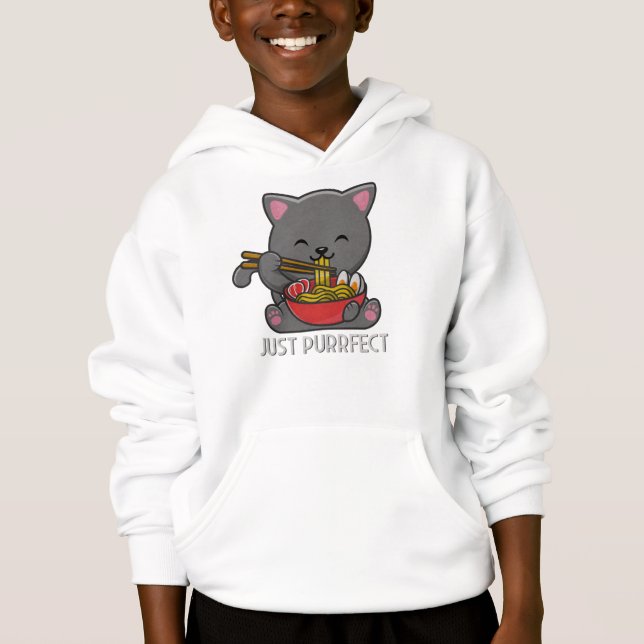 Just Purfect - Cat Eating Ramen Hoodie (Vorderseite)