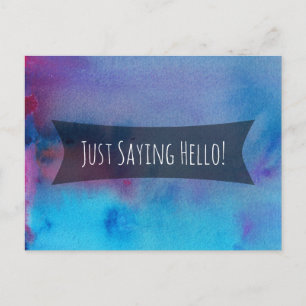 Just Sprichwort Hello Lila Blue Pink Watercolor Wa Postkarte