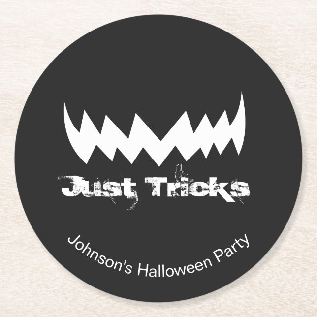 Just Tricks Evil Lmile Halloween Runder Pappuntersetzer (Vorderseite)