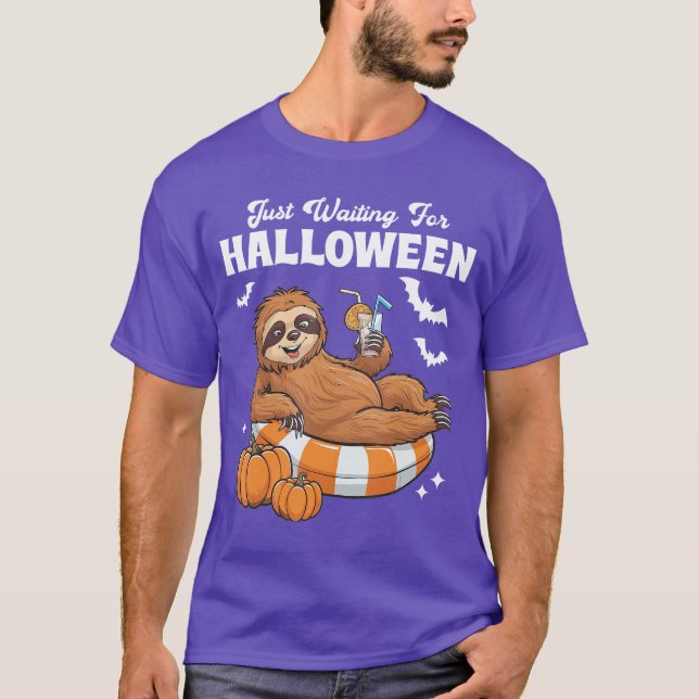 Just Waiting For Halloween Cute Lazy Sloth Hallowe T-Shirt (Vorderseite)