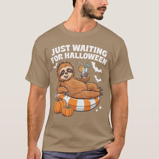 Just Waiting For Halloween Cute Lazy Sloth Hallowe T-Shirt (Vorderseite)