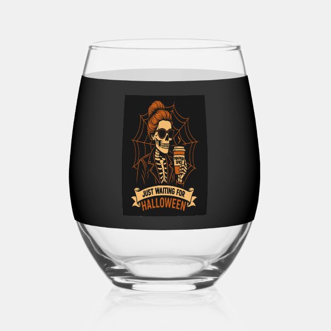 Just Waiting for Halloween Skeleton Weinglas Ohne Stiel (Vorderseite)
