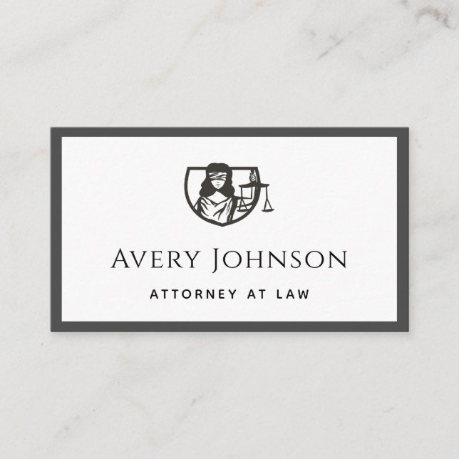 Justice Lady Lawyer Scales Logo Grau & Weiß Bold Visitenkarte (Vorderseite)