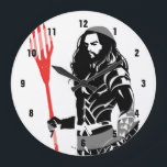 Justice League | Aquaman Pose Noir Pop Art Große Wanduhr<br><div class="desc">Check out this black and white silhouette of Justice League's Aquaman as he stands with his trident. This noir style graphic is accented with his trident colored in bright red.</div>