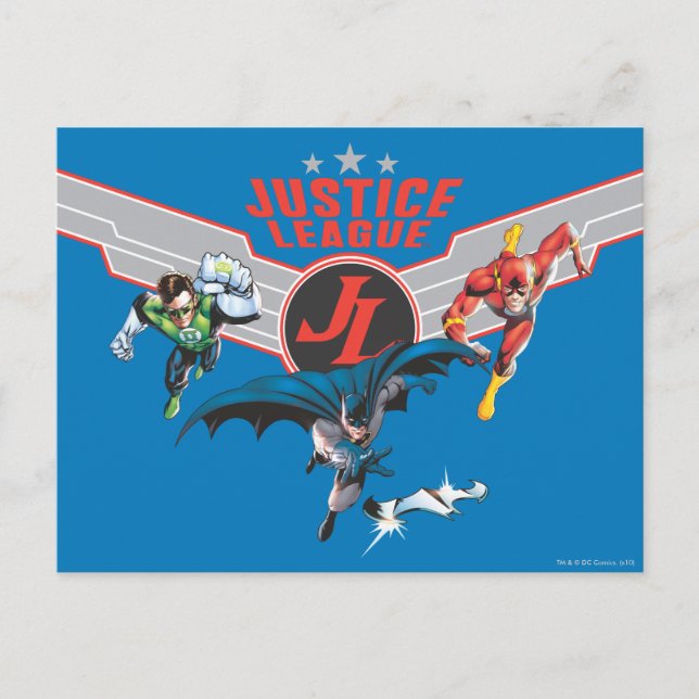 Justice League Flying Air Abzeichen und Helden Postkarte (Vorderseite)