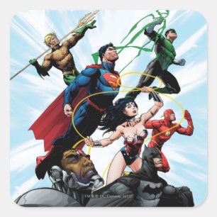 Justice League - Gruppe 1 Quadratischer Aufkleber
