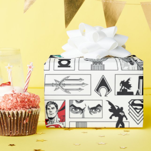 Justice League Heldentafel-Muster Geschenkpapier (Geburtstagsparty)