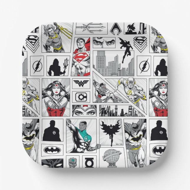 Justice League Heldentafel-Muster Pappteller (Vorderseite)
