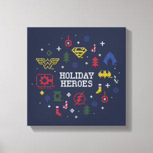 Justice League "Holiday Heroes" Faux-Cross-Stitch Leinwanddruck