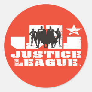 Justice League-Logo und Charaktersilhouetten Runder Aufkleber