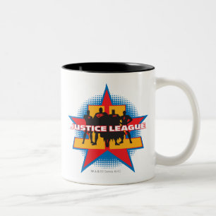 Justice League Silhouetten und Sternenhintergrund Zweifarbige Tasse