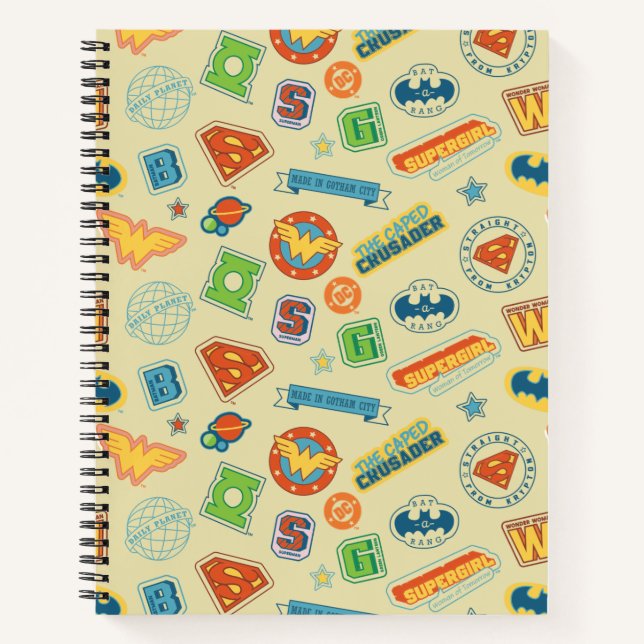 Justice League Super Hero Badge Pattern Notizbuch (Vorderseite)