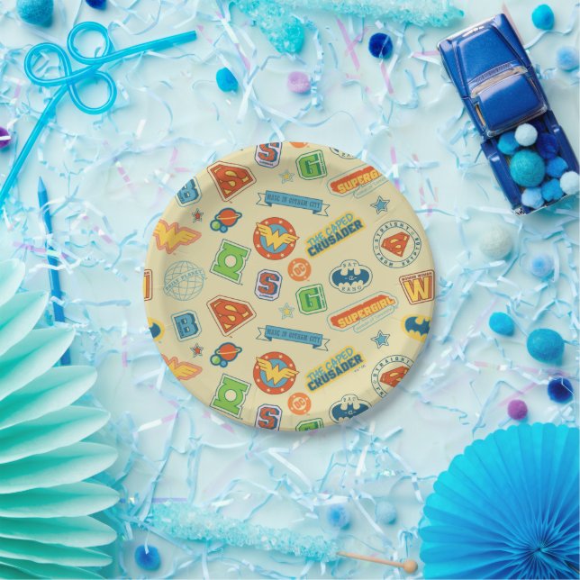 Justice League Super Hero Badge Pattern Pappteller (Party)