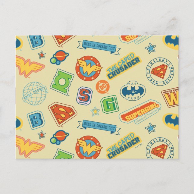 Justice League Super Hero Badge Pattern Postkarte (Vorderseite)