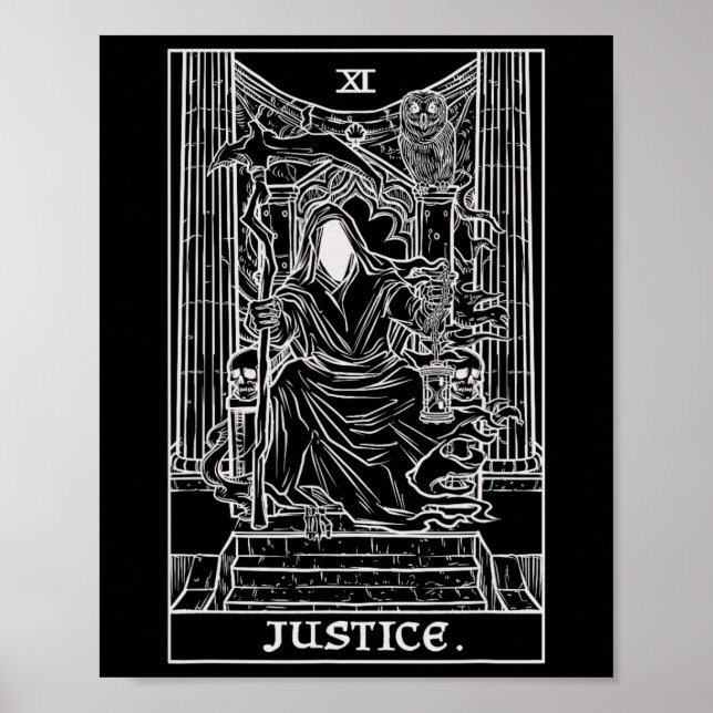 Justice Tarot Card Grim Sensenmann Halloween Goth  Poster (Vorne)