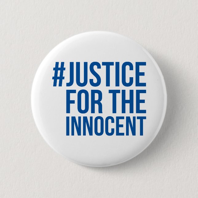 #JusticeForTheInnocent weißer/blauer Knopf Button (Vorderseite)