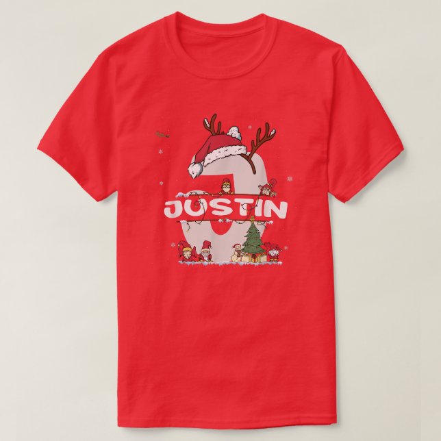 Justin Christmas w Justin Name für lustige Weihnac T-Shirt (Design vorne)