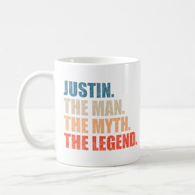 Justin der Mann der Mythos die Legende Kaffeetasse (Links)