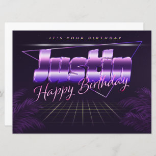 Justin Name Vorname lila retro Karte Geburtstag